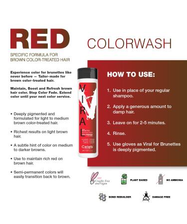 Red Hair Color Depositing Shampoo | Vegan Semi-Permanent Colorwash for Brunettes | Celeb Luxury Red Viral + Bond Rebuilder - Buy Online on SooperMarket.com