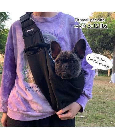 Natuya Small Dog & Cat Sling Carrier Bag - Adjustable Strap, Hands-Free Design with Safety Belt & Front Zipper Pocket - Perfect for Outdoor Travel - Black Cotton Style - Buy Online on SooperMarket.com