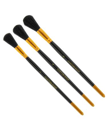 Custom Shop Gilders Mop Dusting Brush  Set of 3  Sizes 2  4 & 6 - Professional Grade Black Goat Hair Oval Shaped Brushes with Wooden Handles - Dust Away Gold Leaf Guilding  Sign Lettering