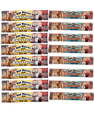 32 x Mixed Oor Wullie s Chewy Toffee & Iron Brew Chew Bar 11g 10p PMP