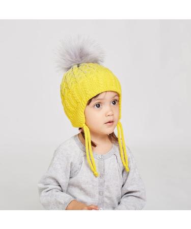 Warm Winter Hat for Baby Boys Girls | Toddler Knit Earflap Beanie 6-12 Months Yellow - Buy Online on SooperMarket.com