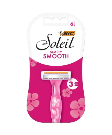 BIC Soleil Simply Smooth Women's Disposable Razors, 3 Blades With Moisture Strip For a Silky Smooth Shave, 6-Count Pink 6 Count (Pack of 1)