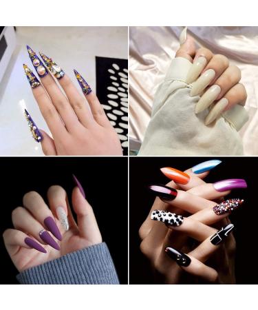 1200PC French False Nail Tips | Acrylic Stiletto Form - Full Cover 10 Sizes Clear & Natural for Salon Mani Pedi - Buy Online on SooperMarket.com