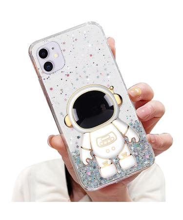 Tivenfezk nadoli for iPhone 12 astronaut hidden stands shell caricature glitter stand soft silicone bling transparent protective cover iphone 12 clear