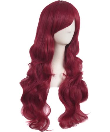 MapofBeauty 28 Inch Red Long Curly Synthetic Wig with Side Bangs for Women - Buy Online on SooperMarket.com
