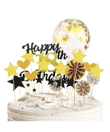 24pcs Black Gold Cake Decoration Set 18 Birthday Decoration Cake Top Hat Happy Birthday Cake Plug-in Black Gold Birthday Party Flag