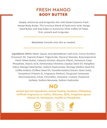 Buy Desert Essence Fresh Mango Body Butter 7.5oz | Hyaluronic Acid & Coffee Oil | Deeply Moisturizing Nourishing Antioxidant Blend - Buy Online on SooperMarket.com