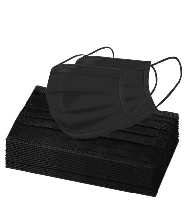 ZIYE Disposable Face Masks, Facial Mouth Cover, 3 Ply Filter Protectors with Elastic Earloops, Breathable Non-woven (Black-50PCS)