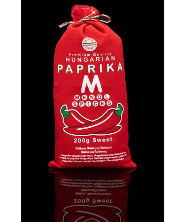 Menol Spices Authentic Hungarian Sweet Paprika Powder 7oz - Premium Quality from Szeged, Hungary - Vibrant Red Color & Incredible Flavor - Eco-Friendly Packaging - Buy Online on SooperMarket.com