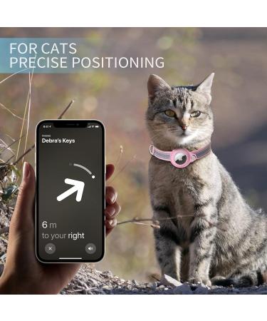 Kocnydey Leather Reflective AirTag Cat Collar Adjustable Anti-Wing Cat Collar with Bell for Small Dogs & Cats (Pink M 28-37cm) - Shop Now! - Buy Online on SooperMarket.com