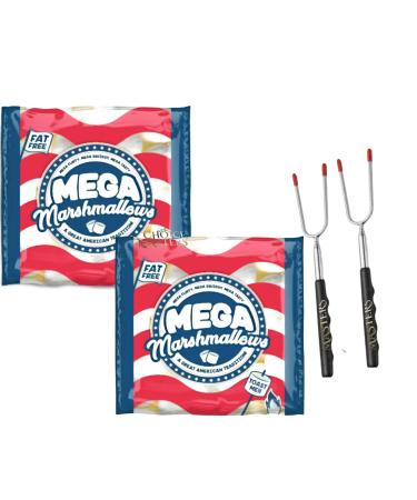 Mega Marshmallow & 2 Extendable Roasting Forks - Giant Extra Tasty Extra Fluffy Extra Large Fat Free Smores Roasting Mega Marshmallow - American Brand 1.1kg