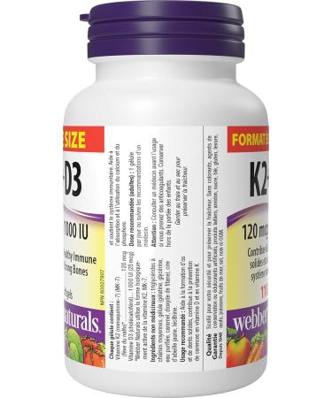 Webber Naturals Vitamin K2 with D3 110 Softgels MK-7 Formula Helps Support Bones Teeth and Immune Function - Buy Online on SooperMarket.com