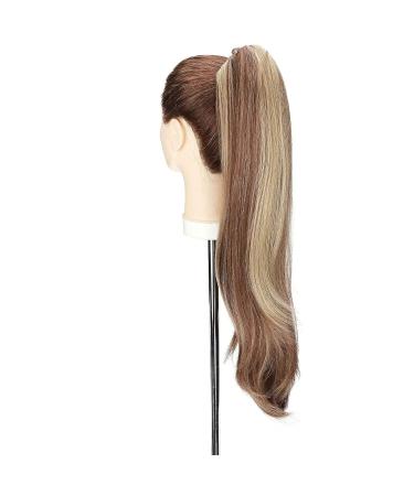 Curly Clip-In Ponytail Extensions - 55cm Wavy Synthetic Hair in Light Brown & Ash Blond for Women - Buy Online on SooperMarket.com
