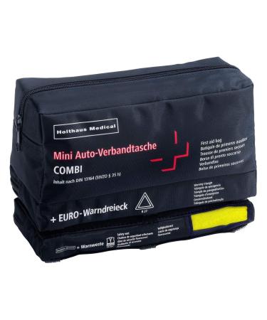 Car first aid kit "Mini 3 in 1" with zipper and Velcro fasteners DIN 13164 with warning triangle and safety vest blue