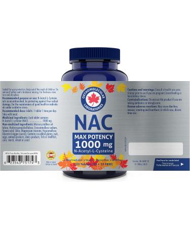 Orthomolecular Laboratories - NAC Supplement N-Acetyl-L-Cysteine 1000mg 125 Tablets Max Potency - Liver Health Lung Health and Respiratory Supplements - N-Acetyl Cysteine NAC Glutathione Supplement - Buy Online on SooperMarket.com