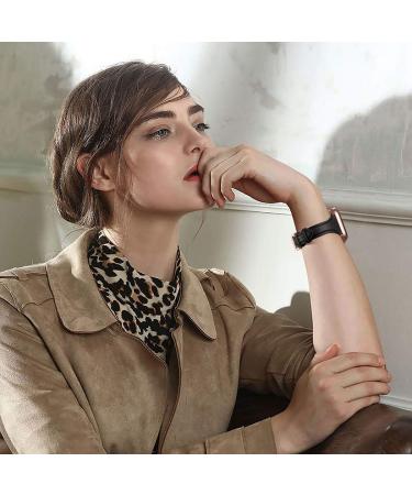 WFEAGL Top Grain Leather Band for Apple Watch 38mm-45mm - Slim Replacement Wristband for iWatch SE & Series 8 - Black/RoseGold - Women - Buy Online on SooperMarket.com