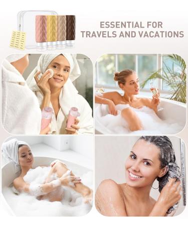 Travel Bottles for Toiletries - TSA Approved Silicone 3.4 oz Set with Clear Bag & Labels - 4 Pack Essential Travel Accessories for Shampoo Conditioner Lotion (Cream - Buy Online on SooperMarket.com