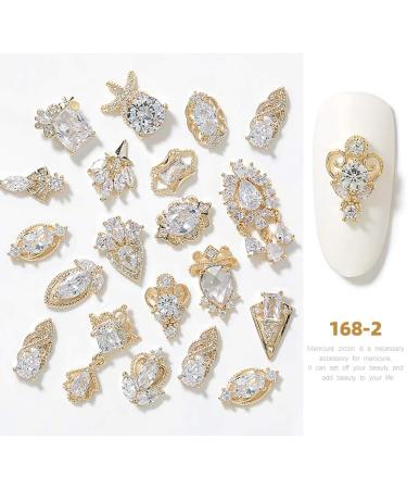 Shiny Gold Nail Art Charms Set - DIY Nail Jewelry with Zircon Alloy Gemstones - Buy Online on SooperMarket.com
