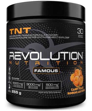 Revolution Nutrition TNT Pre-Workout Powder Pumps & Strength Extreme Intensity Hyper Concentrate Citrulline Malate 2:1 Beta Alanine Agmatine Sulfate Caffeine For Men & Women 255g 30 Servings (Candy Peach 0.56 Pound)