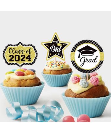 2024 Graduation Cupcake Toppers - 12Pcs Glitter Black Gold Class of 2024 Congrats Grad 2024 Cap Diploma Cupcake Picks Graduation Cake Decorations for 2024 Graduation Party Supplies - Buy Online on SooperMarket.com