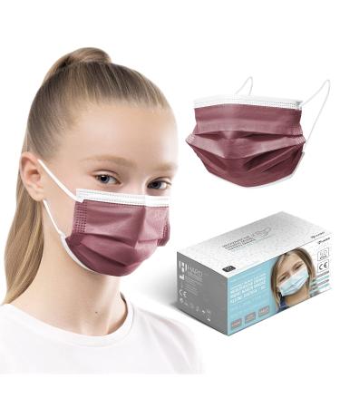 HARD 50 pieces Disposable Face Masks | Made in Germany | Type IIR & CE certified | Breathable Triple Layer - Filtration 99 78% | Elastic Earloops | Mouth Cover - SMALL SIZE - Bordeaux 50 pieces small size (14 5 cm x 9 5 cm) Bordeaux