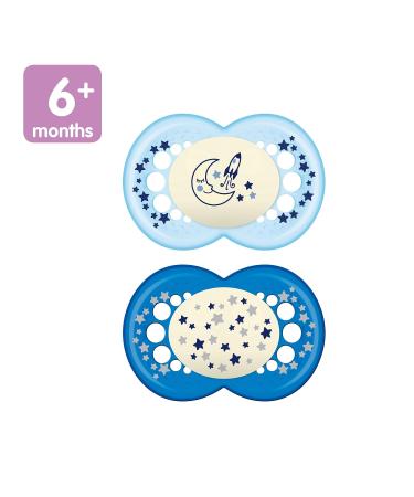 Mam Night Glow in the Dark Silicone Pacifier for Boys 6+ Months - 2-Pack | Mam Baby Products - International Shipping Available - Buy Online on SooperMarket.com