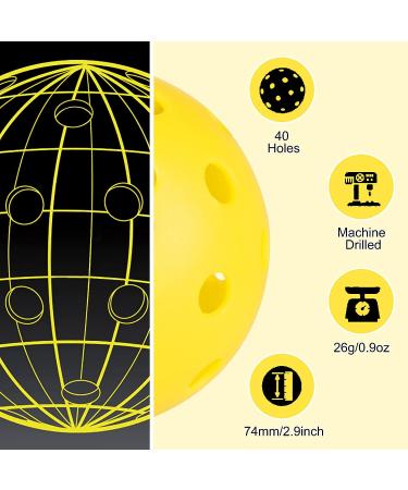 Yellow Outdoor Pickleball Balls 6-Pack - High Bounce & Durable with 40 Holes - Ideal for All Pickleball Paddles - Includes Carry Bag & Handle Straps - Buy Online on SooperMarket.com