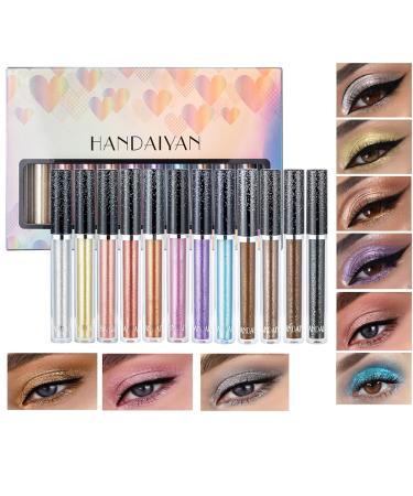 Petansy Liquid Eyeshadow Set 12 Colors Glitter Eyeshadow Matte Shimmer Metallic Liquid Eyeshadow Waterproof Long Lasting Sparkling Eyeshadow Kits