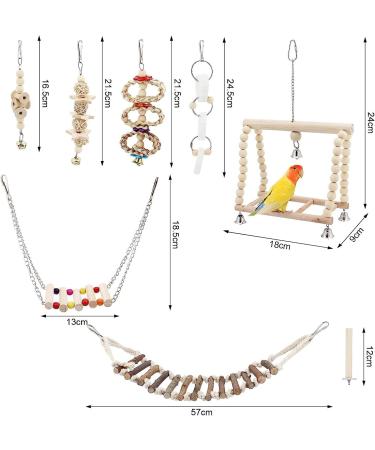 Taecoool 8-Part Wooden Parrot Toys - Natural Chewing & Hanging Bell for Cockatiels Finches & Small Parrots - Buy Online on SooperMarket.com