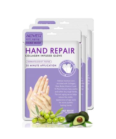 P-beauty hand mask 3 pairs of lavender |Moisture gloves |Collagen and vitamin -rich hand mask for cracked dry rough hands |Hand cream & care cream |Anti-aging |Peeling mask