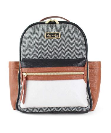 Itzy Ritzy Mini Diaper Bag Backpack  Chic Mini Diaper Bag Backpack with Vegan Leather Changing Pad, 8 Total Pockets (4 Internal and 4 External), Grab-Top Handle and Rubber Feet, Coffee & Cream