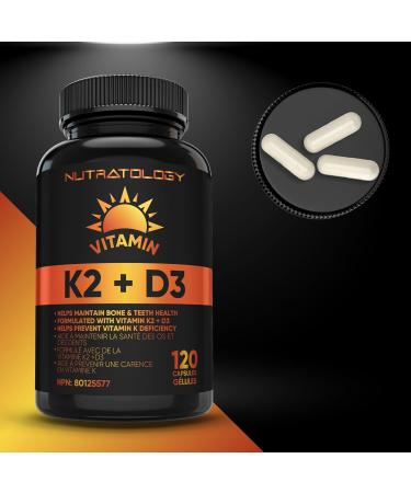 Vitamin K2 + D3 Highest Potency 120MCG/1000 IU - 120 Capsules - Helps Maintain Bone & Teeth Health - Formulated With MK-7 For Best Results - Immune System Support - Made In Canada 120 count (Pack of 1) - Buy Online on SooperMarket.com
