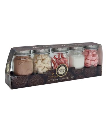 Hot Chocolate Station Kit - Christmas Hot Chocolate Gift Set In 5 Reusable Jars Containing Drinking Chocolate Mix Pink And White Hot Chocolate Marshmallows Candy Canes - Options Hot Chocolate Sets