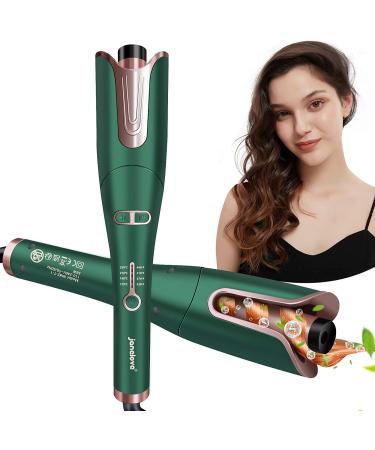 janelove Automatic Hair Curler Auto Curling Iron Wand with 1 Inch Ceramic Barrel 4 Temps from 340 to 450 Dual Voltage Gift Box with Portable Storage Bag Hair Curlers for Long Hair Styling (Green)