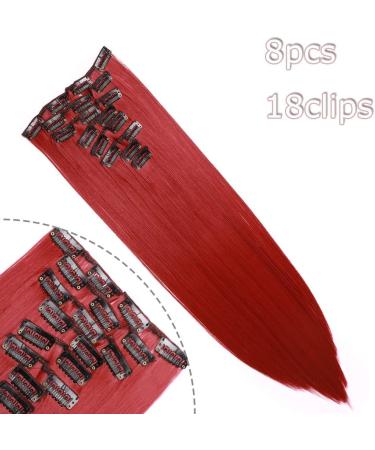 23 Inch Dark Red Clip In Hair Extensions - 8 Pcs Full Head Set, Heat-Resistant Straight Hairpiece - Buy Online on SooperMarket.com