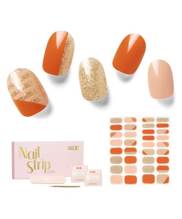 NAILOG Semi Cured Gel Nail Strips 34 pcs Salon-Quality Gel Nail Stickers Long Lasting Nail Wraps for Women with Soft Gel Finish Bahiti