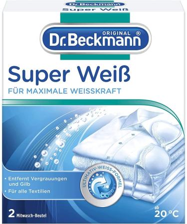 Dr.Beckmann powder super white |Removes grassper |helps against yellowing |The laundry becomes bright white again fresh |2x 40 g 1 Pack