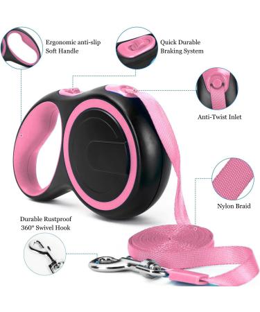 Tangle-Free Retractable Dog Lead - 8M/26FT Reflective Nylon Tape - Lock - Anti-Slip Handle - Strong & Durable Walking Leash for S to L Dogs - Strong and Stylish Grey Design3M pink 3M Pink - Buy Online on SooperMarket.com