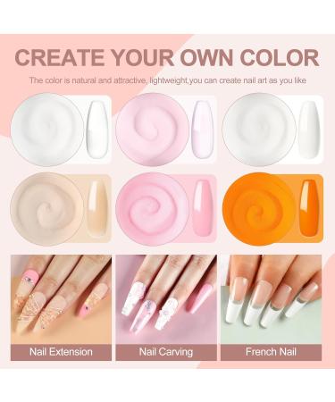 PEACECOLOR 6PC 8G Acrylic Powder Set Clear Pink White Nude Orange Dark Pink Color Collections Professional for Acrylic Nail Extension Carving Nails DIY Nail Art at Home No Lamp Needed XA-46 - Buy Online on SooperMarket.com