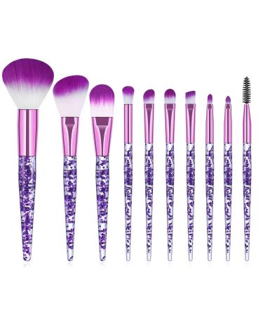 10-Piece Glitter Makeup Brush Set - Professional Acrylic Cosmetic Brushes for Eyes & Face - Violet - Buy Online on SooperMarket.com