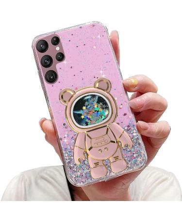 Tivenfezk Nadoli for Samsung Galaxy S23 Ultra Treisand B r Astronaut Hidden Stand Shell cartoon glitter astronaut stand Soft silicone bling cell phone case transparent protective cover samsung galaxy s23 ultra pink pink