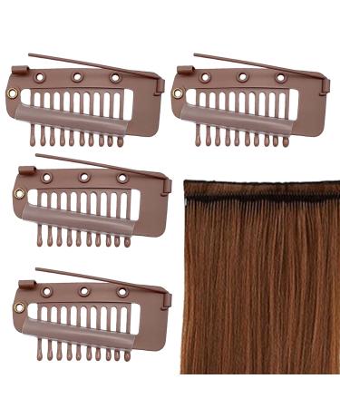 4 pieces of hair extension clamps metal wigs clinging snap clinging small snap wing brackets 10 teeth comb brackets for women's hair extensions 4 brown