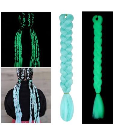 Huiguli Braiding Hair Extension Grow in the Dark for Women Fluorescent Ombre Jumbo Braiding Wigs Kanekalon for Twist Braiding for Women (Green)