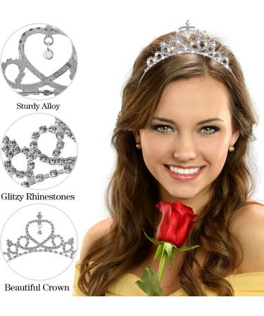 WLLHYF Silver Princess Crown Crystal Sash Tiara Rhinestone Headband Hair Accessories for Birthday Christmas Decoration Women Girls Bridal Wedding Hair Bands Jewellery Baroque - Buy Online on SooperMarket.com