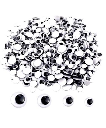 Upins 1000 Pcs Black Wiggle Googly Eyes with Self-Adhesive, 6mm 8mm 10 mm 12mm Mixed Packaging