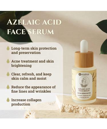 Ecodrop Azelaic Acid & Hyaluronic Acid Serum - 30ml | Daily Gentle Anti-Ageing Skincare for Face Reduces Acne Redness Dark Spot Blemishes & Brightens All Skin Types | Vegan & Cruelty-Free - Buy Online on SooperMarket.com