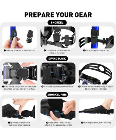 Adults Snorkeling Set with Dry Top Snorkel, Flippers, Mask, and Gear Bag - Blue-Black - Large-X-Large - Buy Online on SooperMarket.com
