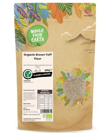Wholefood Earth Organic Brown Teff Flour 250g | Raw | GMO Free | Vegan | High Fibre | Source of Protein | Certified Organic