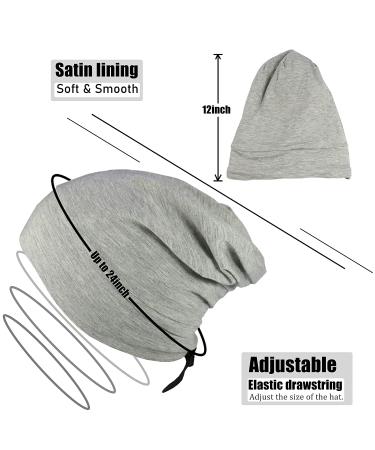 Satin Bonnet Sleep Cap - Adjustable Slouchy Beanie for Curly Hair - Light Gray - Buy Online on SooperMarket.com