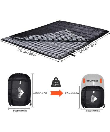 Cotton Flannel Double Sleeping Bag for Camping & Backpacking | Queen Size 2 Person Waterproof Sleeping Bag for Adults | Lightweight & Waterproof | Ideal for Truck, Tent, or Sleeping Pad | Black/White - Buy Online on SooperMarket.com